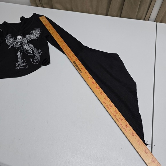 Romwe Shirt Womens Small Black Butterfly Flounce Sleeve Fairy Grunge Gothic Punk - Picture 9 of 10